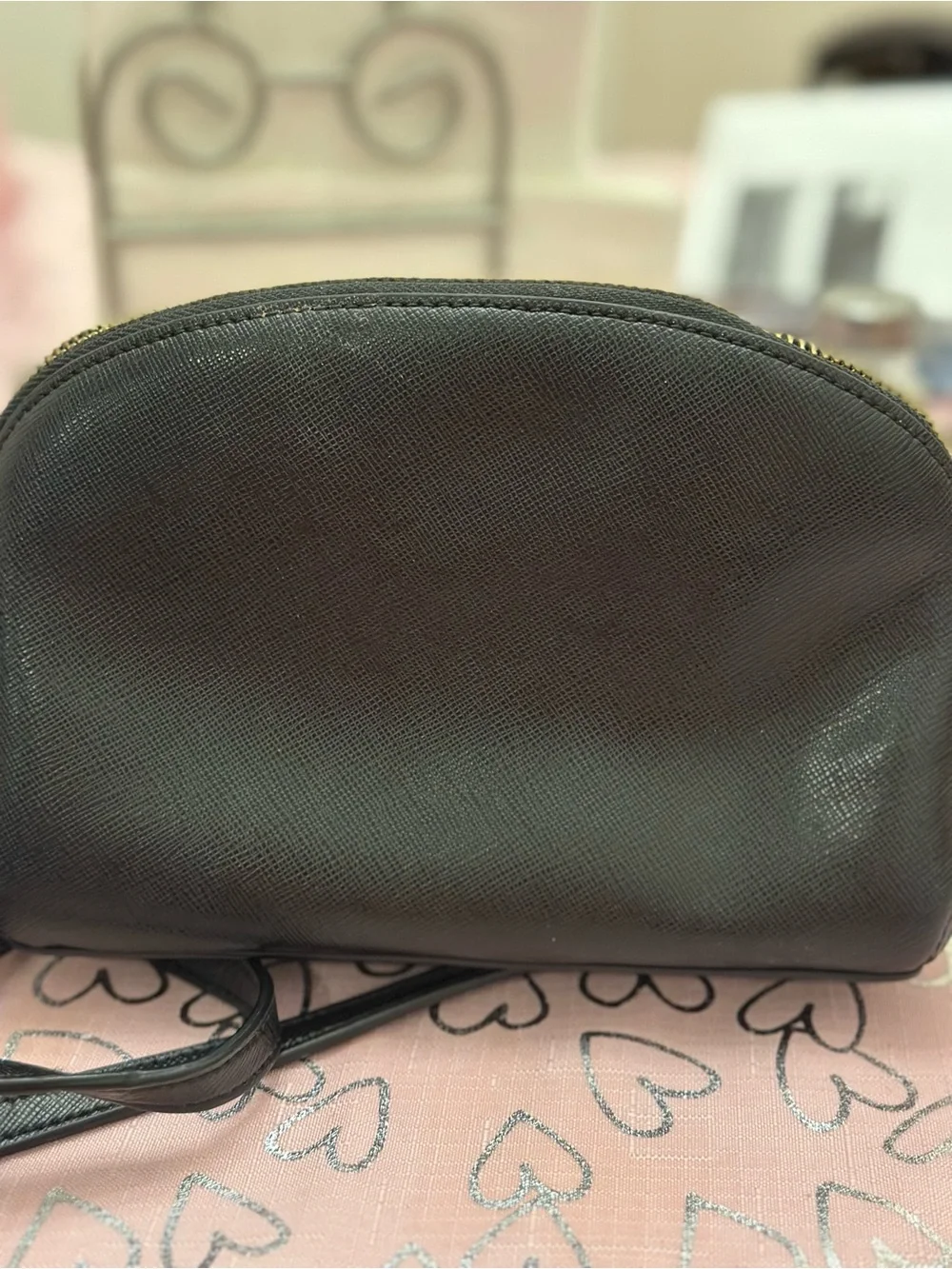 kate spade Black Leather Dome Crossbody with Gold Logo